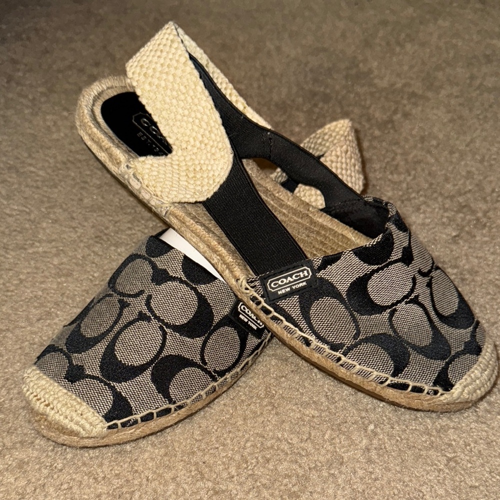 Coach Black and Tan Espadrille Flats